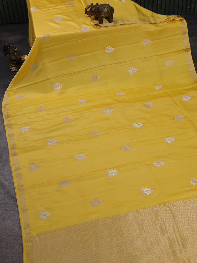 Yellow Banarasi Mushru Silk Saree