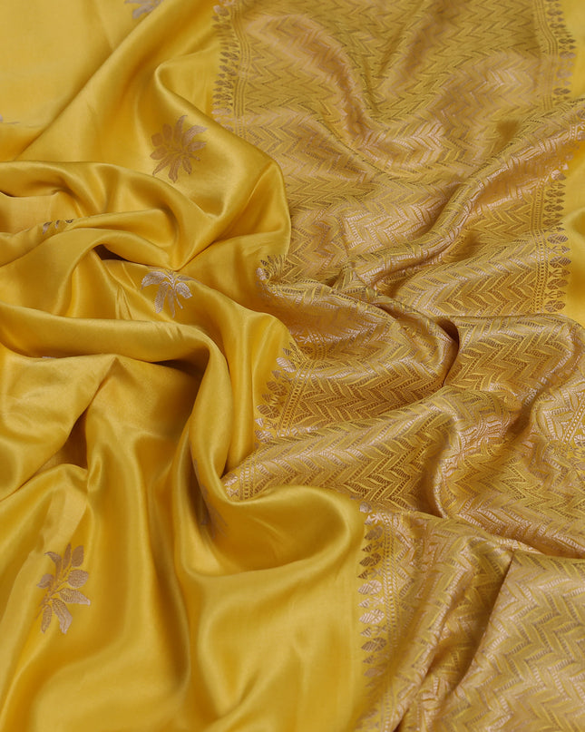 Yellow Banarasi Mushru Silk Saree