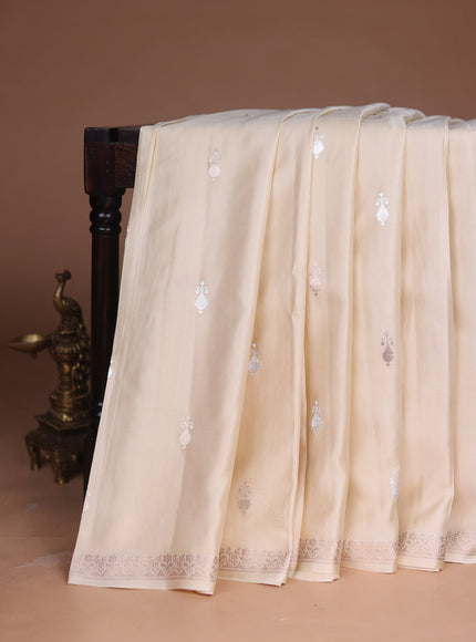 Cream Banarasi Mushru Silk Saree