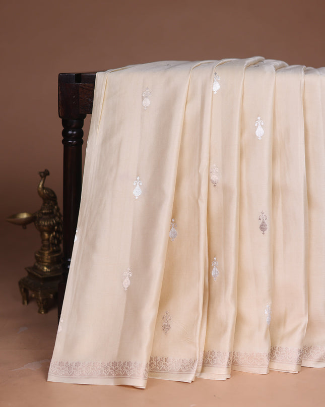 Cream Banarasi Mushru Silk Saree