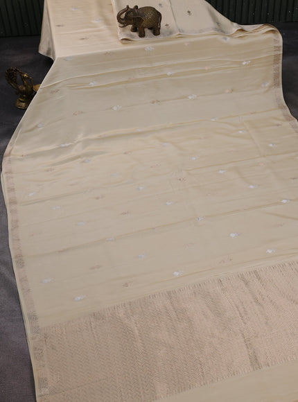Cream Banarasi Mushru Silk Saree
