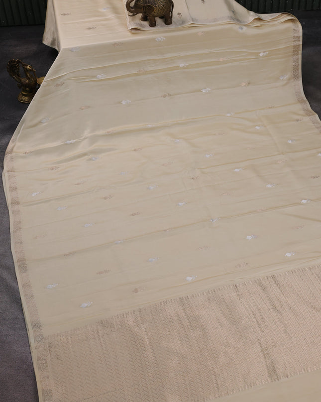 Cream Banarasi Mushru Silk Saree