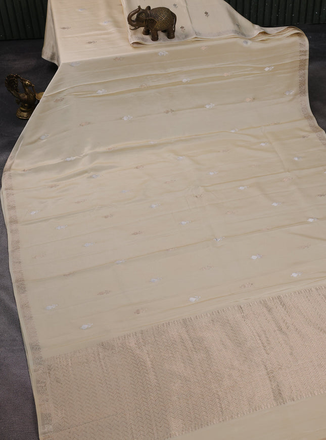 Cream Banarasi Mushru Silk Saree