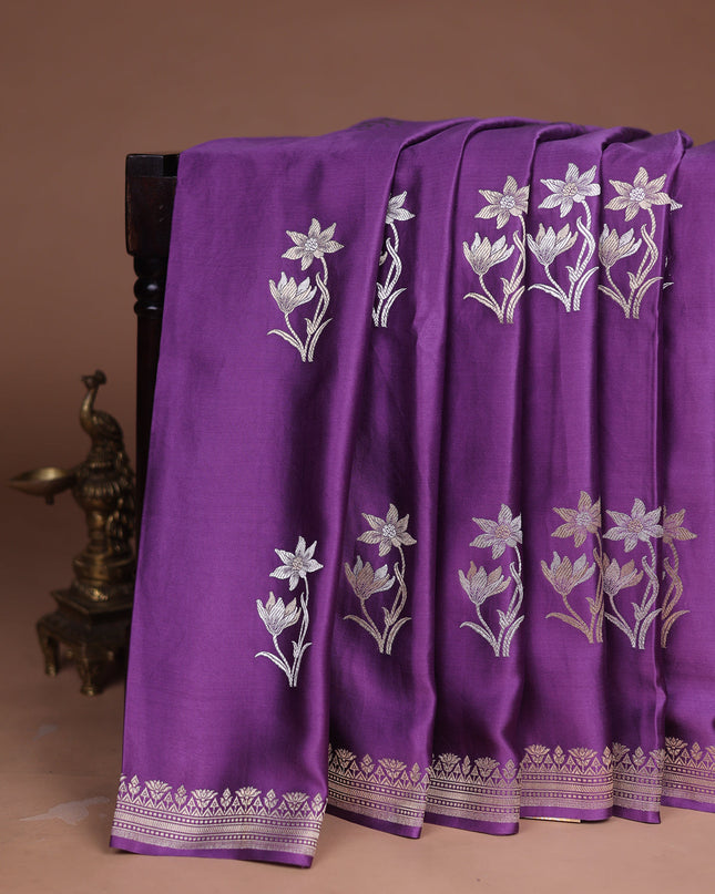 Lavender Banarasi Mushru Silk Saree