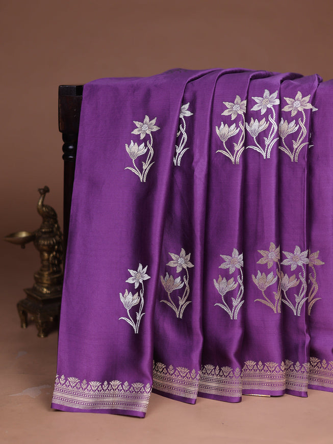 Lavender Banarasi Mushru Silk Saree