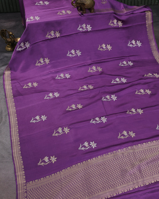 Lavender Banarasi Mushru Silk Saree