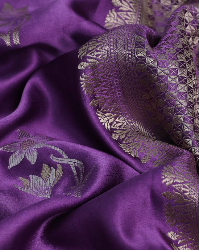 Lavender Banarasi Mushru Silk Saree