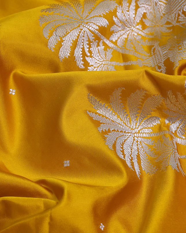 Mustard Yellow - Pink Banarasi Mushru Silk Saree
