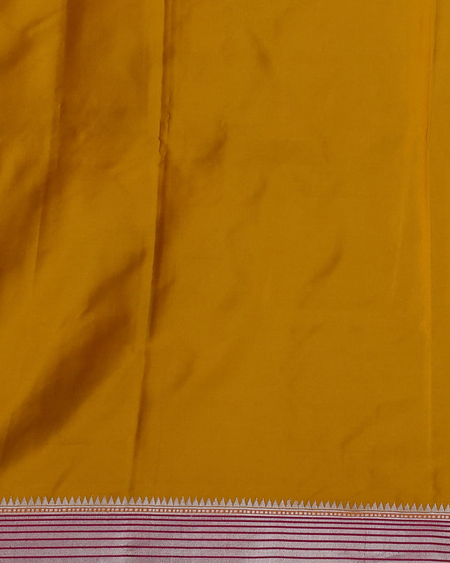 Mustard Yellow - Pink Banarasi Mushru Silk Saree