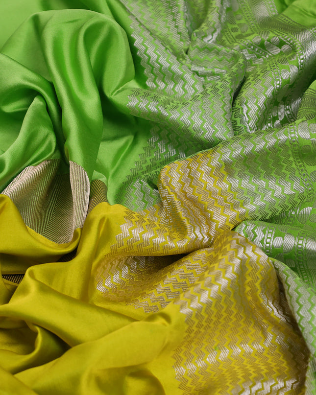 Light Green - Yellow Banarasi Mushru Silk