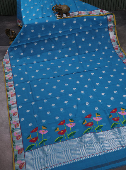Turquoise Blue - Mustard Yellow Kota Cotton Real Zari Saree