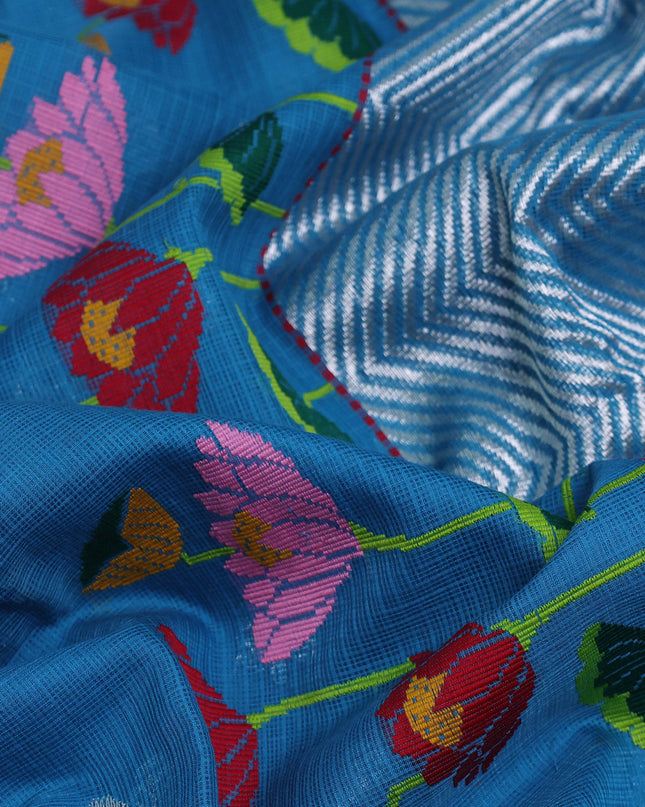 Turquoise Blue - Mustard Yellow Kota Cotton Real Zari Saree