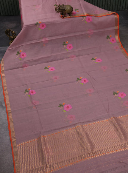 Onion Pink - Orange Kota Cotton Real Zari Saree