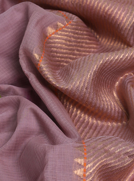 Onion Pink - Orange Kota Cotton Real Zari Saree