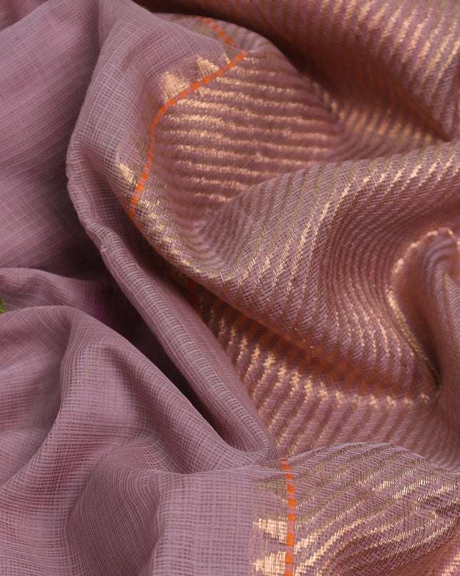 Onion Pink - Orange Kota Cotton Real Zari Saree