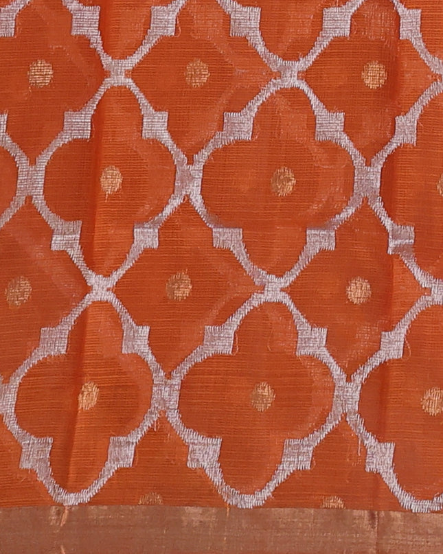 Onion Pink - Orange Kota Cotton Real Zari Saree