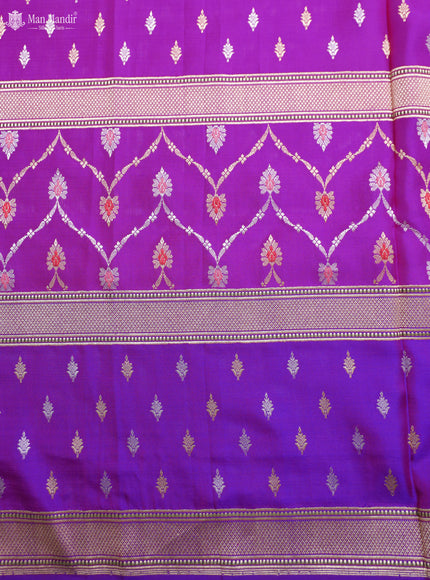 Peach - Pink Banarasi Ektara Kora Silk Saree