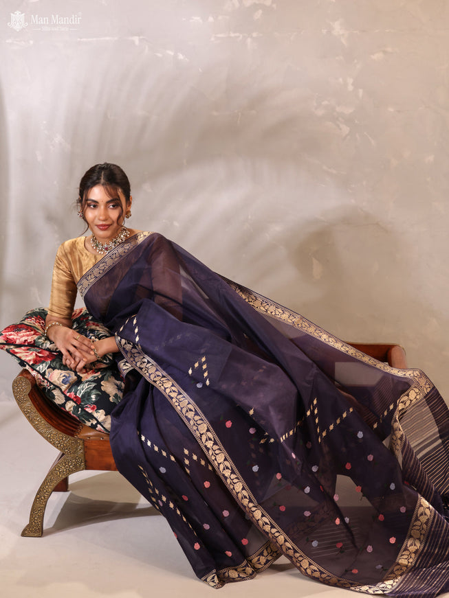 Jamun Banarasi Kora Silk Saree