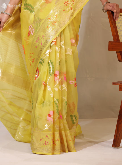 Yellow Banarasi Kora Silk Saree