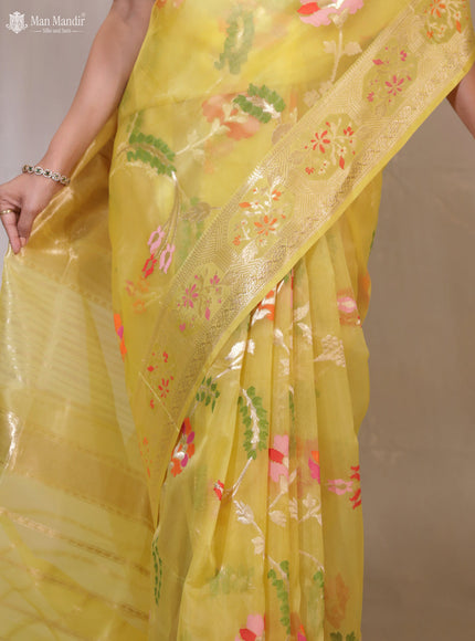 Yellow Banarasi Kora Silk Saree