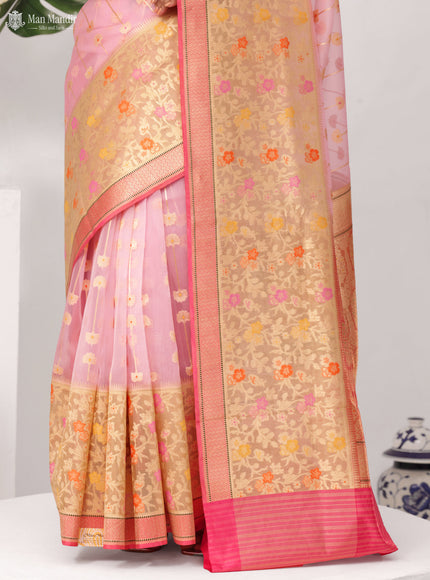 Light Pink - Pink Banarasi Kora Silk Saree