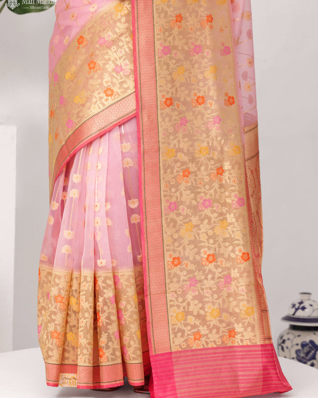 Light Pink - Pink Banarasi Kora Silk Saree