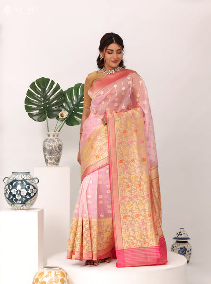 Light Pink - Pink Banarasi Kora Silk Saree