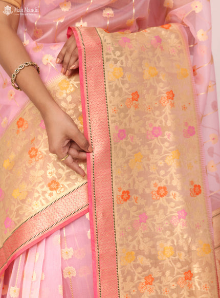 Light Pink - Pink Banarasi Kora Silk Saree