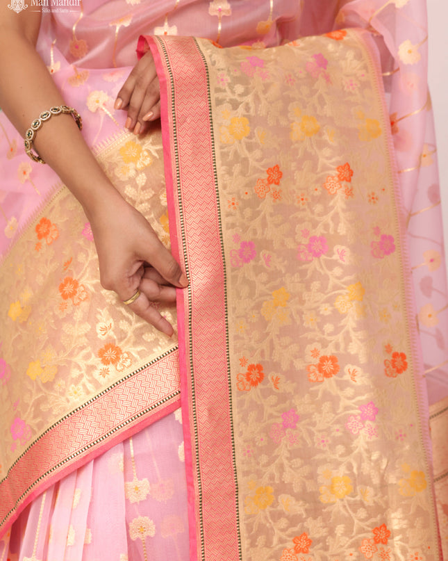 Light Pink - Pink Banarasi Kora Silk Saree