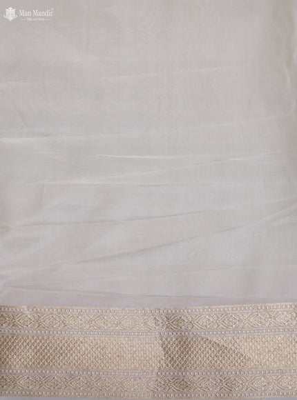 Teal Blue - Cream Banarasi Kadwa Silk Saree