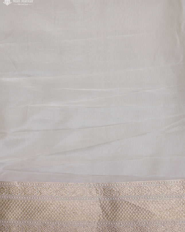 Teal Blue - Cream Banarasi Kadwa Silk Saree