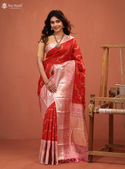 Red - Mild Peach Kanchipuram Silk Saree