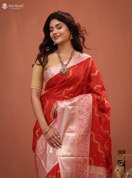Red - Mild Peach Kanchipuram Silk Saree