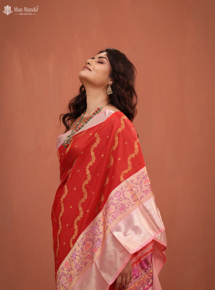 Red - Mild Peach Kanchipuram Silk Saree