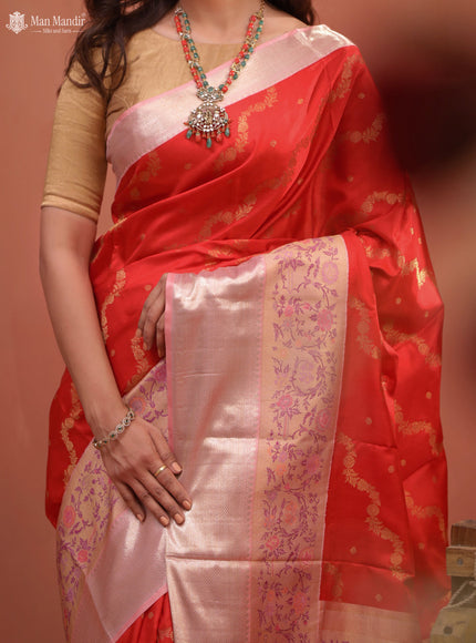 Red - Mild Peach Kanchipuram Silk Saree