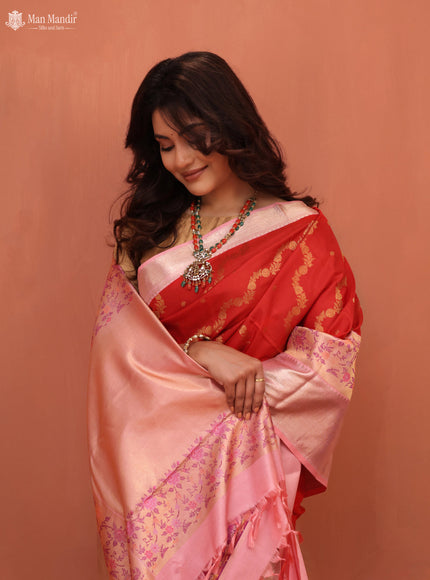 Red - Mild Peach Kanchipuram Silk Saree