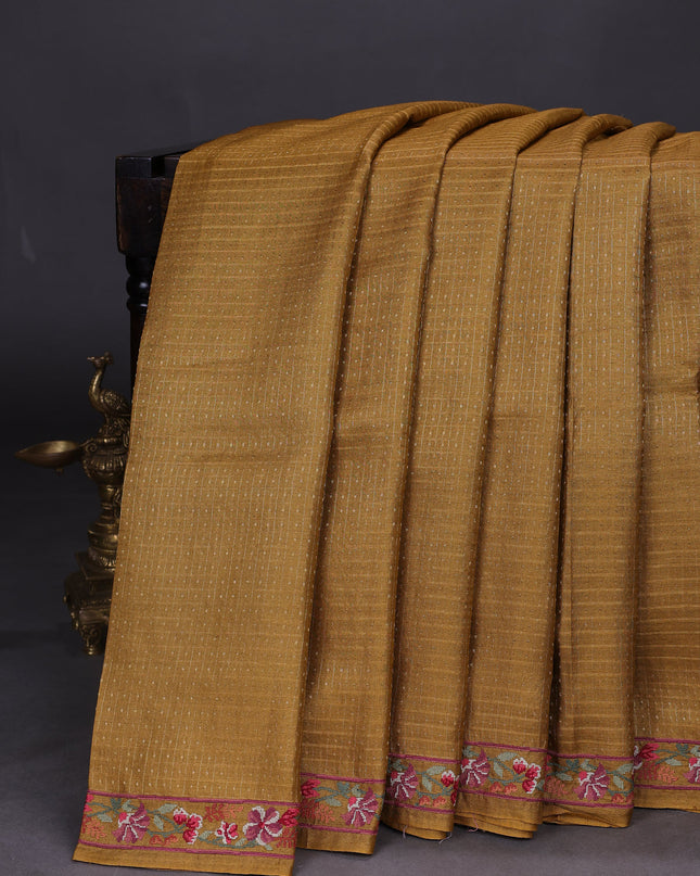Mustard Yellow Tussar Silk Saree