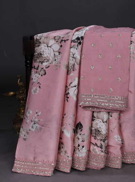 Pastel Peach Satin Crepe Saree