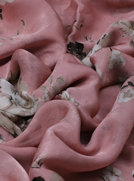 Pastel Peach Satin Crepe Saree