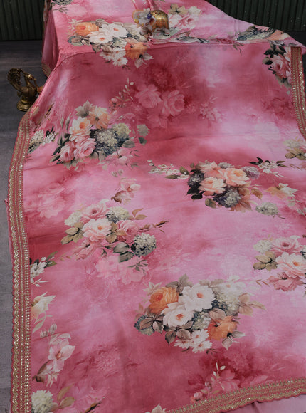 Peach -Dark Peach Satin Crepe Saree