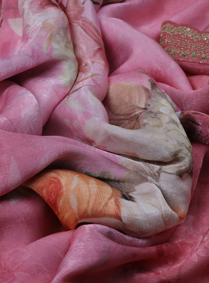 Peach -Dark Peach Satin Crepe Saree