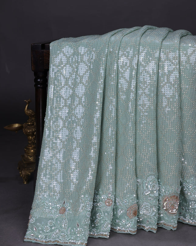 Teal Georgette Sequins Saree