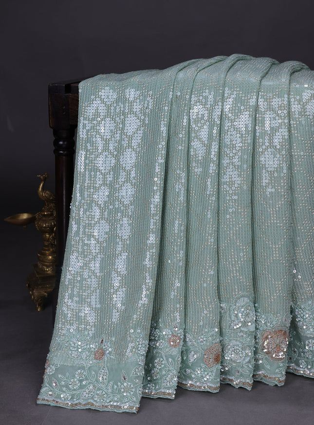 Teal Georgette Sequins Saree