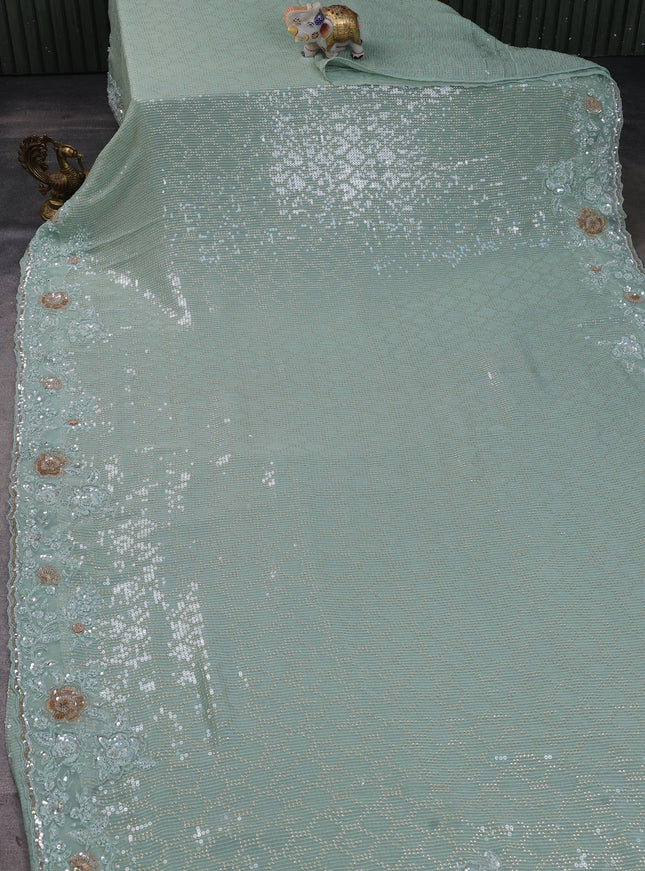 Teal Georgette Sequins Saree