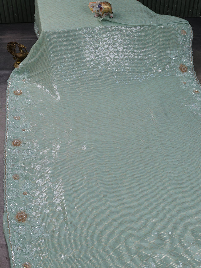 Teal Georgette Sequins Saree