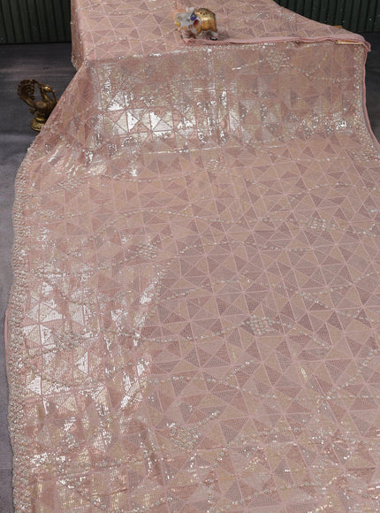Peach Georgette Sequins Saree