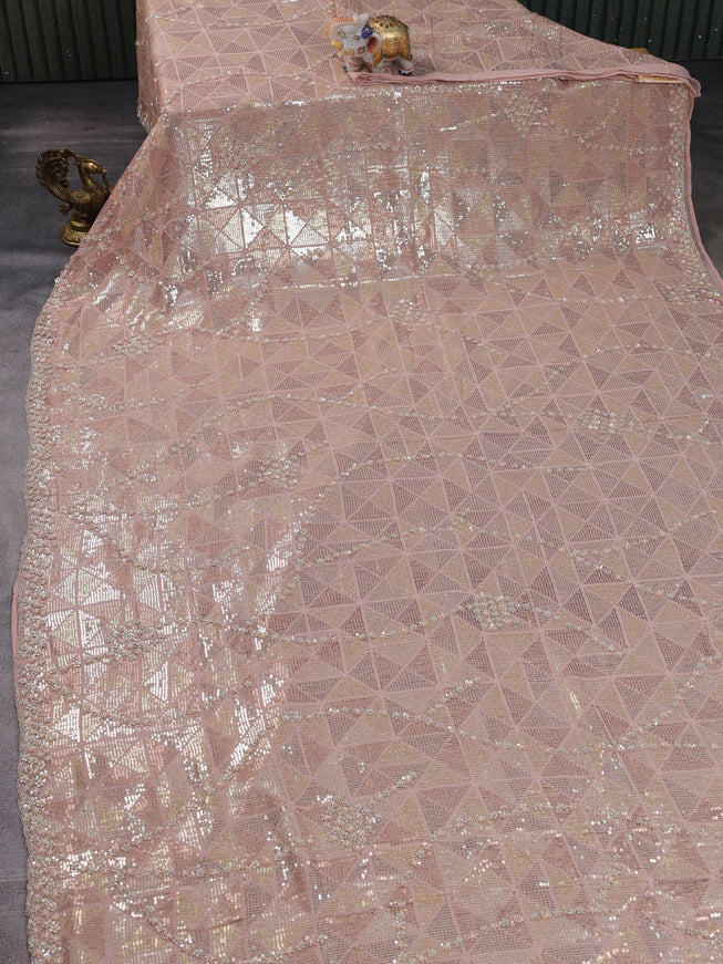 Peach Georgette Sequins Saree