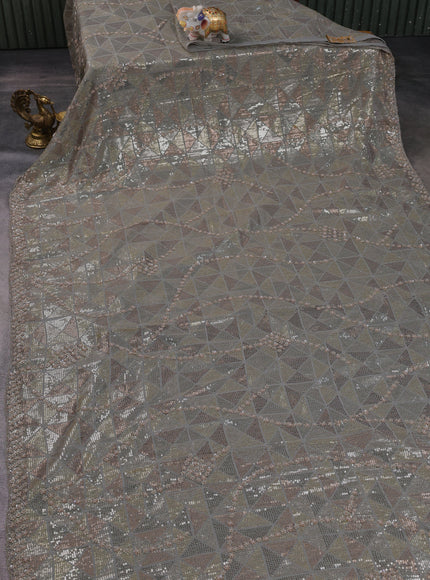 Grey Georgette Sequins Saree