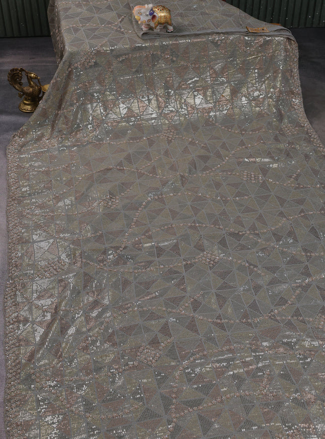 Grey Georgette Sequins Saree