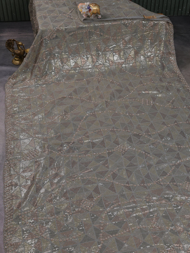 Grey Georgette Sequins Saree